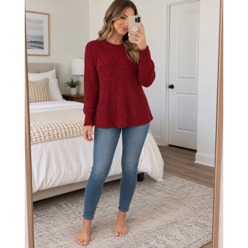 Athleta Sierra Red Crew Sweater Women's Small Thick Wool Blend Holiday Cozy